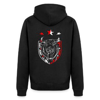 Walliser Vache d'Hérens Design für Vach-Fans - Unisex Premium Bio Zip Hoodie - Schwarz - Hinten - Nico (187cm)