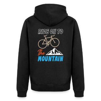 Ride On To The Mountain - Unisex Premium Bio Zip Hoodie - Schwarz - Hinten - Nico (187cm)