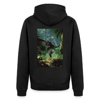 Dino Disaster - Unisex Premium Organic Zip Hoodie - black - Back - Nico (187cm)