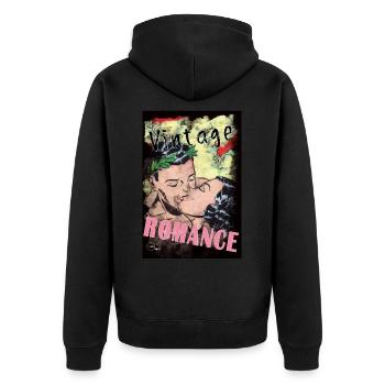 VINTAGE ROMANCE 3 BIS von Yume Origins - Unisex Premium Bio Zip Hoodie - Schwarz - Hinten - Nico (187cm)