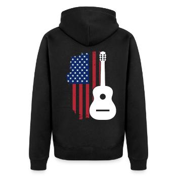 Gitarre USA Patriot - Unisex Premium Bio Zip Hoodie - Schwarz - Hinten - Nico (187cm)