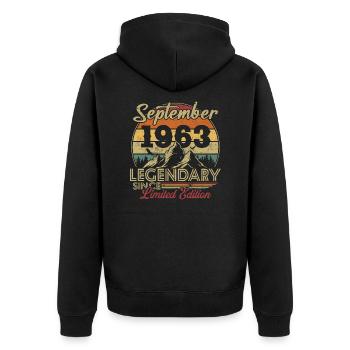 Vintage Retro September 1963 Geburtstagsgeschenk - Unisex Premium Bio Zip Hoodie - Schwarz - Hinten - Nico (187cm)
