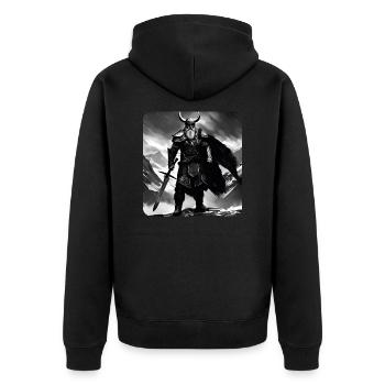 Stolzer Wikinger mit Hörner Helm Berserker Thor - Unisex Premium Bio Zip Hoodie - Schwarz - Hinten - Nico (187cm)