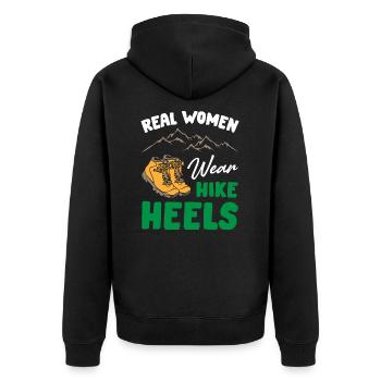 Funny Real Women Wear Hike Heels - Unisex Premium Bio Zip Hoodie - Schwarz - Hinten - Nico (187cm)