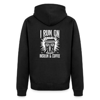 I Run on Insulin and Coffee - Kaffee Diabetiker - Unisex Premium Bio Zip Hoodie - Schwarz - Hinten - Nico (187cm)