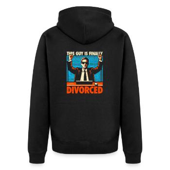 Finally Divorced - This Guy Is Free! - Unisex Premium Organic Zip Hoodie - black - Back - Nico (187cm)