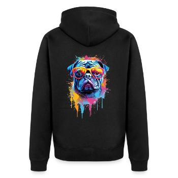 Buntes Mopshund-Design - Unisex Premium Bio Zip Hoodie - Schwarz - Hinten - Nico (187cm)