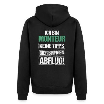 Ich bin Monteur - Bier bringen und Abflug - Unisex Premium Bio Zip Hoodie - Schwarz - Hinten - Nico (187cm)
