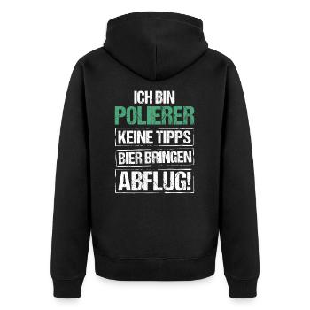 Ich bin Polierer - Bier bringen und Abflug - Unisex Premium Bio Zip Hoodie - Schwarz - Hinten - Nico (187cm)