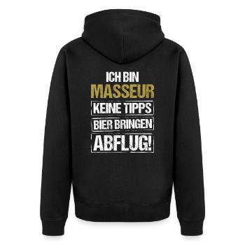 Ich bin Masseur - Bier bringen und Abflug - Unisex Premium Bio Zip Hoodie - Schwarz - Hinten - Nico (187cm)