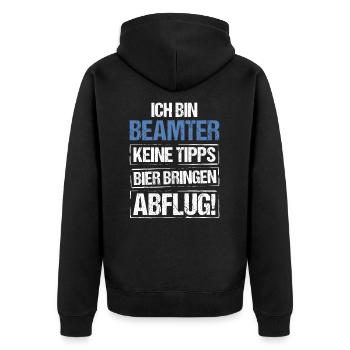 Ich bin Beamter - Bier bringen und Abflug - Unisex Premium Bio Zip Hoodie - Schwarz - Hinten - Nico (187cm)