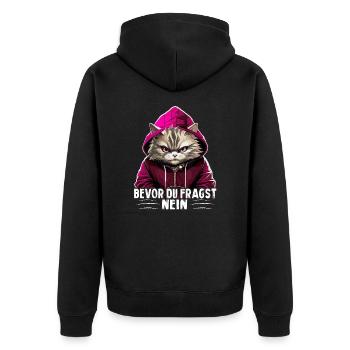 Bevor Du Fragst Nein - Unisex Premium Bio Zip Hoodie - Schwarz - Hinten - Nico (187cm)