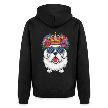 Bobtail Dog with Crown and Flowers - Unisex Premium Organic Zip Hoodie - black - Back - Nico (187cm)