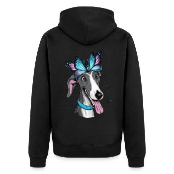 Lévrier en carton avec papillon - Veste à capuche bio Premium Unisexe - noir - Dos - Nico (187cm)