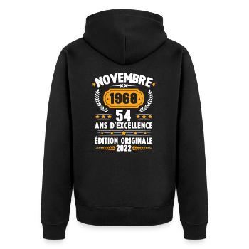 Cadeau D'anniversaire Rétro 54 Ans Novembre 1968 - Veste à capuche bio Premium Unisexe - noir - Dos - Nico (187cm)