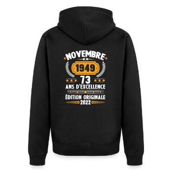 Cadeau D'anniversaire Rétro 73 Ans Novembre 1949 - Veste à capuche bio Premium Unisexe - noir - Dos - Nico (187cm)