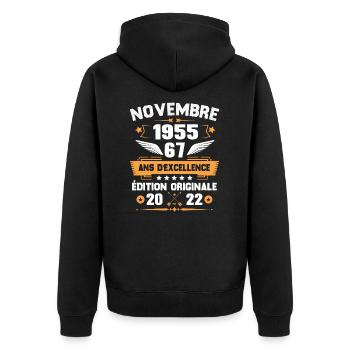 Novembre 1955 Idée Cadeau D'anniversaire 67 Ans - Veste à capuche bio Premium Unisexe - noir - Dos - Nico (187cm)