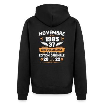 Novembre 1985 Idée Cadeau D'anniversaire 37 Ans - Veste à capuche bio Premium Unisexe - noir - Dos - Nico (187cm)