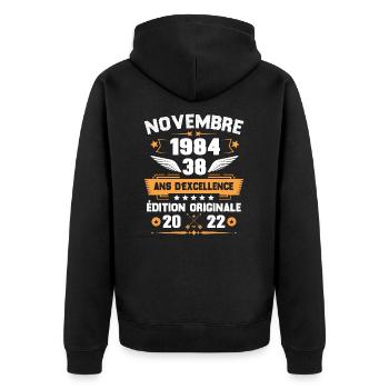 Novembre 1984 Idée Cadeau D'anniversaire 38 Ans - Veste à capuche bio Premium Unisexe - noir - Dos - Nico (187cm)