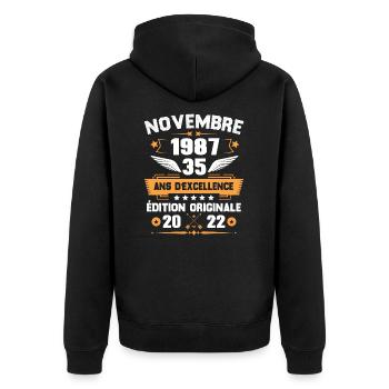 Novembre 1987 Idée Cadeau D'anniversaire 35 Ans - Veste à capuche bio Premium Unisexe - noir - Dos - Nico (187cm)