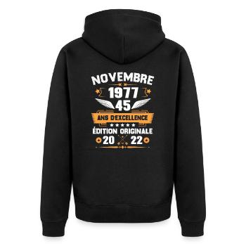 Novembre 1977 Idée Cadeau D'anniversaire 45 Ans - Veste à capuche bio Premium Unisexe - noir - Dos - Nico (187cm)