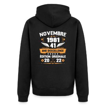 Novembre 1981 Idée Cadeau D'anniversaire 41 Ans - Veste à capuche bio Premium Unisexe - noir - Dos - Nico (187cm)