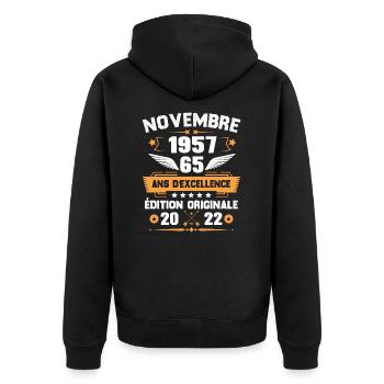 Novembre 1957 Idée Cadeau D'anniversaire 65 Ans - Veste à capuche bio Premium Unisexe - noir - Dos - Nico (187cm)