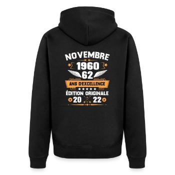 Novembre 1960 Idée Cadeau D'anniversaire 62 Ans - Veste à capuche bio Premium Unisexe - noir - Dos - Nico (187cm)