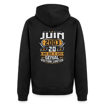 Rétro Cadeau D'anniversaire 20 Ans Juin 2003 - Veste à capuche bio Premium Unisexe - noir - Dos - Nico (187cm)