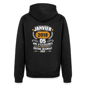 Cadeau D'anniversaire 5 Ans Janvier 2018 Vintage - Veste à capuche bio Premium Unisexe - noir - Dos - Nico (187cm)