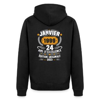 Birthday Gift 24 Years January 1999 Vintage - Unisex Premium Organic Zip Hoodie - black - Back - Nico (187cm)