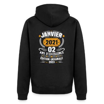 Cadeau D'anniversaire 2 Ans Janvier 2021 Vintage - Veste à capuche bio Premium Unisexe - noir - Dos - Nico (187cm)