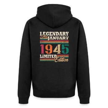 Legendary January 1945 limited edition - Unisex Premium Organic Zip Hoodie - black - Back - Nico (187cm)