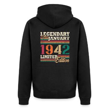 Légendaire Janvier 1942 édition limitée - Veste à capuche bio Premium Unisexe - noir - Dos - Nico (187cm)
