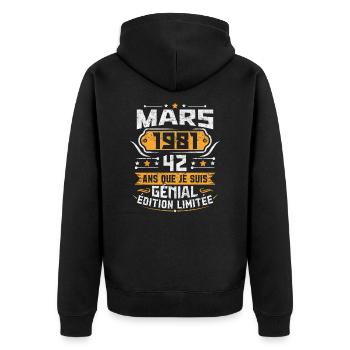 Rétro Cadeau D'anniversaire 42 Ans Mars 1981 - Veste à capuche bio Premium Unisexe - noir - Dos - Nico (187cm)