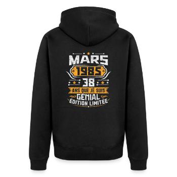 Rétro Cadeau D'anniversaire 38 Ans Mars 1985 - Veste à capuche bio Premium Unisexe - noir - Dos - Nico (187cm)