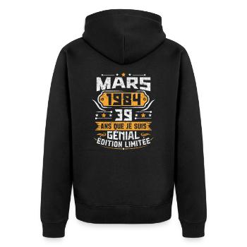 Rétro Cadeau D'anniversaire 39 Ans Mars 1984 - Veste à capuche bio Premium Unisexe - noir - Dos - Nico (187cm)