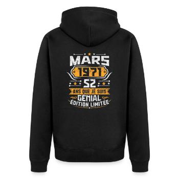 Rétro Cadeau D'anniversaire 52 Ans Mars 1971 - Veste à capuche bio Premium Unisexe - noir - Dos - Nico (187cm)