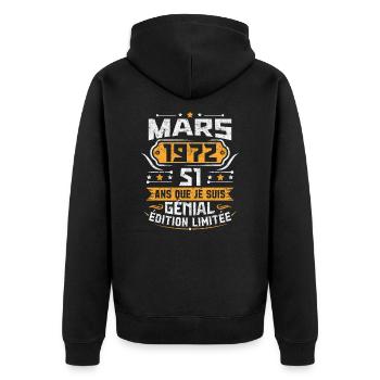Rétro Cadeau D'anniversaire 51 Ans Mars 1972 - Veste à capuche bio Premium Unisexe - noir - Dos - Nico (187cm)