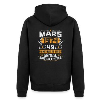 Rétro Cadeau D'anniversaire 49 Ans Mars 1974 - Veste à capuche bio Premium Unisexe - noir - Dos - Nico (187cm)