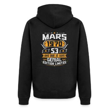 Rétro Cadeau D'anniversaire 53 Ans Mars 1970 - Veste à capuche bio Premium Unisexe - noir - Dos - Nico (187cm)