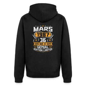 Rétro Cadeau D'anniversaire 36 Ans Mars 1987 - Veste à capuche bio Premium Unisexe - noir - Dos - Nico (187cm)