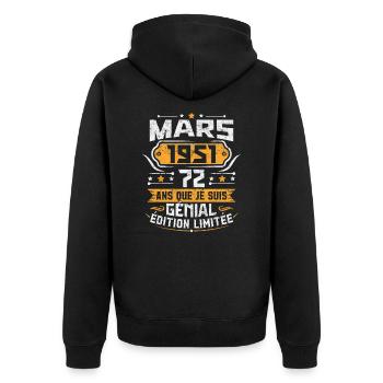 Rétro Cadeau D'anniversaire 72 Ans Mars 1951 - Veste à capuche bio Premium Unisexe - noir - Dos - Nico (187cm)