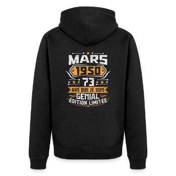 Rétro Cadeau D'anniversaire 73 Ans Mars 1950 - Veste à capuche bio Premium Unisexe - noir - Dos - Nico (187cm)