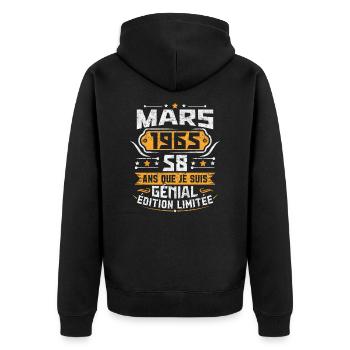 Rétro Cadeau D'anniversaire 58 Ans Mars 1965 - Veste à capuche bio Premium Unisexe - noir - Dos - Nico (187cm)