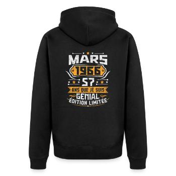 Rétro Cadeau D'anniversaire 57 Ans Mars 1966 - Veste à capuche bio Premium Unisexe - noir - Dos - Nico (187cm)