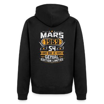 Rétro Cadeau D'anniversaire 54 Ans Mars 1969 - Veste à capuche bio Premium Unisexe - noir - Dos - Nico (187cm)