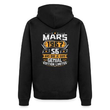 Rétro Cadeau D'anniversaire 56 Ans Mars 1967 - Veste à capuche bio Premium Unisexe - noir - Dos - Nico (187cm)