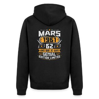 Rétro Cadeau D'anniversaire 62 Ans Mars 1961 - Veste à capuche bio Premium Unisexe - noir - Dos - Nico (187cm)