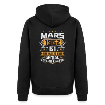 Rétro Cadeau D'anniversaire 61 Ans Mars 1962 - Veste à capuche bio Premium Unisexe - noir - Dos - Nico (187cm)